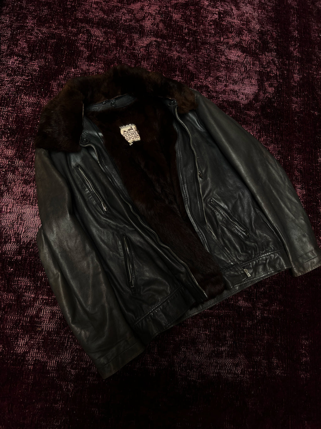 Hermès 60's Leather Fur Stuffed Bomber Jacket