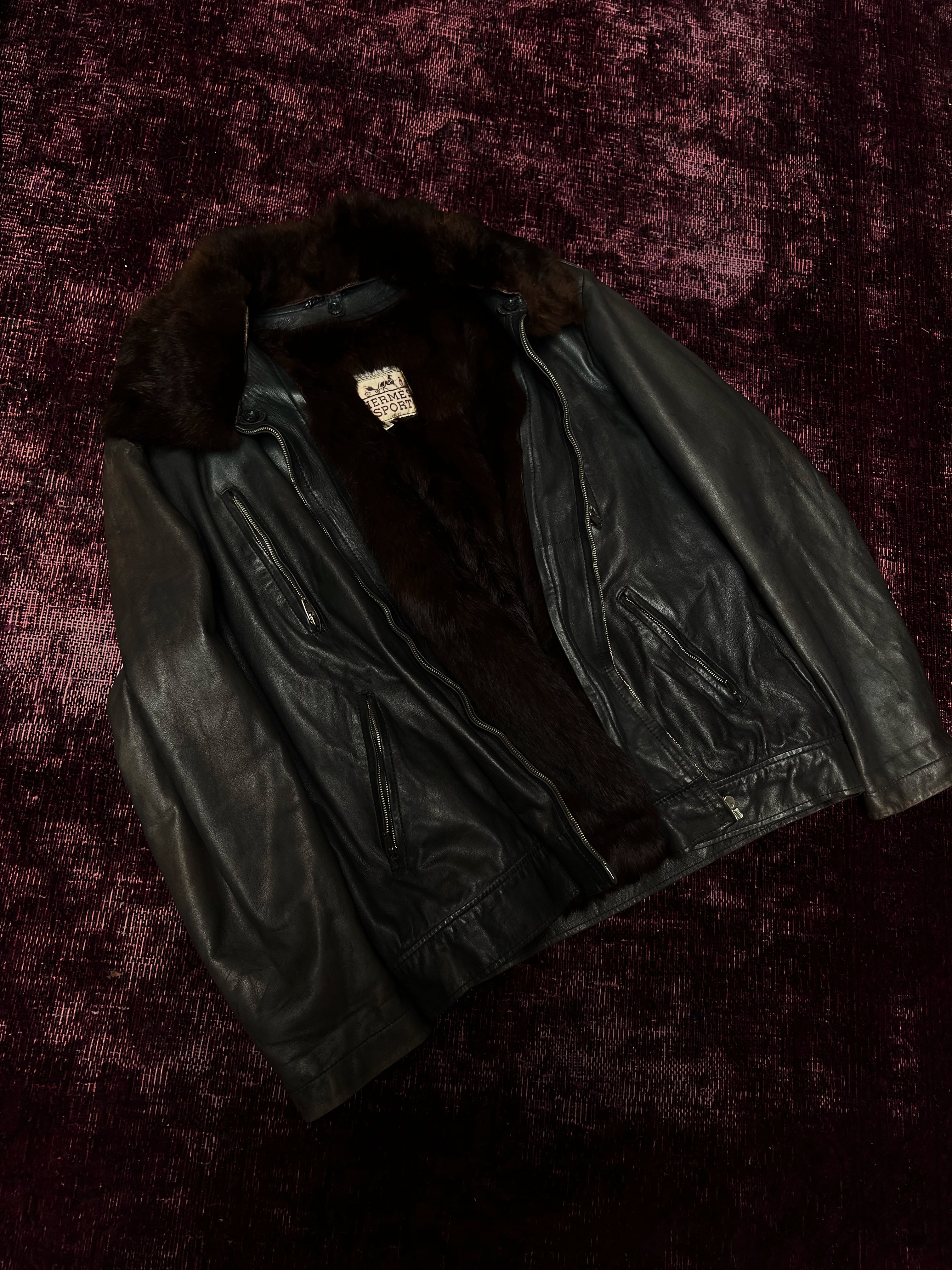 Hermès 60's Leather Fur Stuffed Bomber Jacket